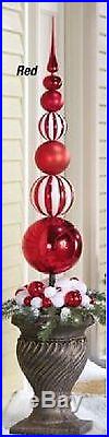 Red & White Finial Stake Ball Ornament Christmas Outdoor Holiday Yard Decor 45