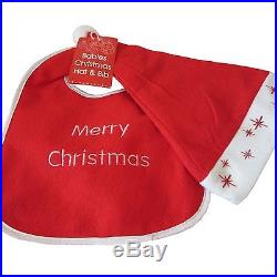 Red White Xmas Babies Santa Hat & Cute Bib Set Merry Christmas Party First Gift