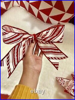 Red and White Candy Cane Striped Ribbon Christmas Tree 3x Bows Decorations 23 cm