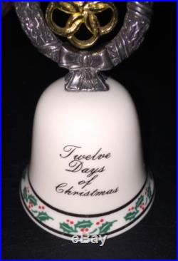 Reed & Barton 12 days of Christmas Ornament Ceramic & Metal Bell 5 Golden Rings