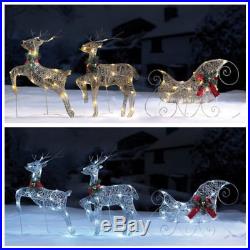Reindeer And Sleigh Set Outdoor LED Lights Christmas Decoration Silver or Gold