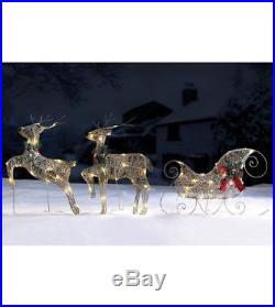 Reindeer And Sleigh Set Outdoor LED Lights Christmas Decoration Silver or Gold