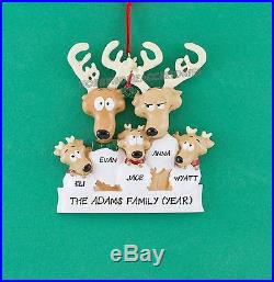 Reindeer Family of 5 Personalized Christmas Tree Ornament Holiday 2015 Rudolph