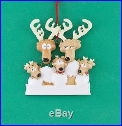Reindeer Family of 5 Personalized Christmas Tree Ornament Holiday 2015 Rudolph