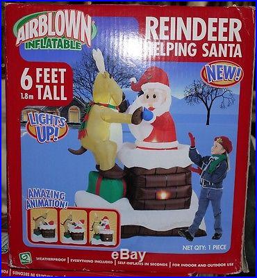 Reindeer Helping Santa Animated Airblown Inflatable 6 Feet Tall Christmas