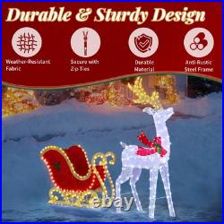 Reindeer Pulling Sleigh 5FT Christmas Decoration with Light for In/Outdoor Holiday