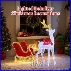 Reindeer Pulling Sleigh 5FT Christmas Decoration with Light for In/Outdoor Holiday