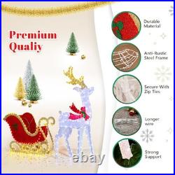 Reindeer Pulling Sleigh 5FT Christmas Decoration with Light for In/Outdoor Holiday