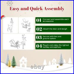 Reindeer Pulling Sleigh 5FT Christmas Decoration with Light for In/Outdoor Holiday