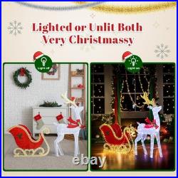Reindeer Pulling Sleigh 5FT Christmas Decoration with Light for In/Outdoor Holiday