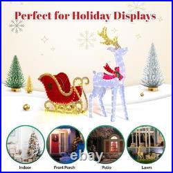 Reindeer Pulling Sleigh 5FT Christmas Decoration with Light for In/Outdoor Holiday