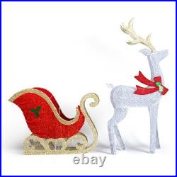 Reindeer Pulling Sleigh 5FT Christmas Decoration with Light for In/Outdoor Holiday