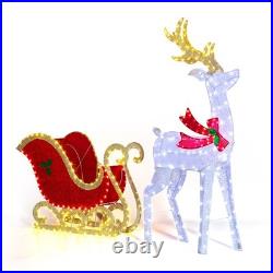 Reindeer Pulling Sleigh 5FT Christmas Decoration with Light for In/Outdoor Holiday
