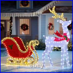 Reindeer Pulling Sleigh 5FT Christmas Decoration with Light for In/Outdoor Holiday