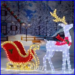 Reindeer Pulling Sleigh 5FT Christmas Decoration with Light for In/Outdoor Holiday