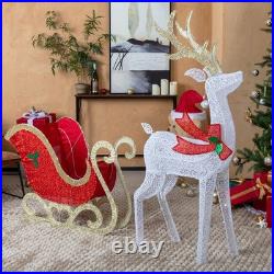 Reindeer Pulling Sleigh 5FT Christmas Decoration with Light for In/Outdoor Holiday
