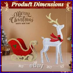 Reindeer Pulling Sleigh 5FT Christmas Decoration with Light for In/Outdoor Holiday