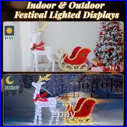 Reindeer Pulling Sleigh 5FT Christmas Decoration with Light for In/Outdoor Holiday