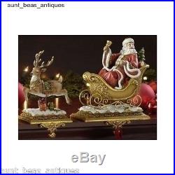 Reindeer Stocking Holders Set Santa Claus Christmas Pr 2 Victorian Home Decor