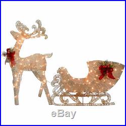Reindeer and Santas Sleigh with LED Lights Christmas holiday outdoor Yard decor