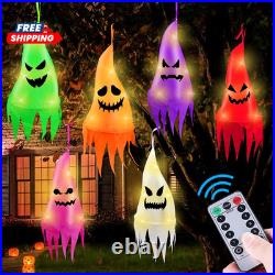 Remote Control 6 Pcs Halloween Hanging Ghosts with 8 Modes 30 LED Lights, 13 FT