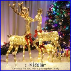 Reno navidad 3 piezas familia dorada luces led stakes decoracion exterior casa Reno navidad 3 piezas familia dorada luces led stakes decoracion exterior casa