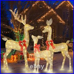 Reno navidad 3 piezas familia dorada luces led stakes decoracion exterior casa Reno navidad 3 piezas familia dorada luces led stakes decoracion exterior casa