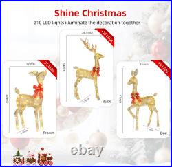 Reno navidad 3 piezas familia dorada luces led stakes decoracion exterior casa Reno navidad 3 piezas familia dorada luces led stakes decoracion exterior casa