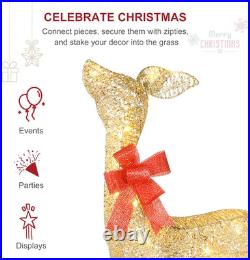 Reno navidad 3 piezas familia dorada luces led stakes decoracion exterior casa Reno navidad 3 piezas familia dorada luces led stakes decoracion exterior casa