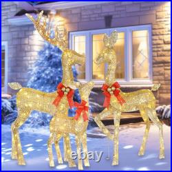 Reno navidad 3 piezas familia dorada luces led stakes decoracion exterior casa Reno navidad 3 piezas familia dorada luces led stakes decoracion exterior casa