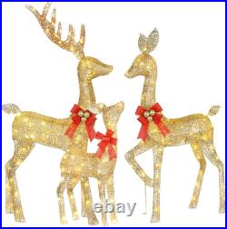 Reno navidad 3 piezas familia dorada luces led stakes decoracion exterior casa Reno navidad 3 piezas familia dorada luces led stakes decoracion exterior casa