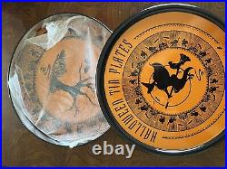 Restoration Hardware 4 HALLOWEEN TIn Plates Vintage Witch Cat 2004
