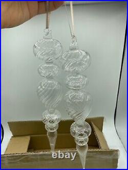 Restoration Hardware Handblown Glass Clear Ornaments 2 Swirl Finial 12 Xmas