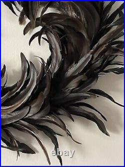 Retired (2009) Large 24 Pottery Barn Black Pheasant Feather Wreath Turquoise