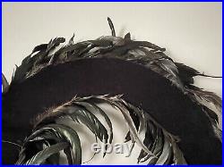 Retired (2009) Large 24 Pottery Barn Black Pheasant Feather Wreath Turquoise