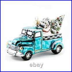 Retired Mackenzie Childs 2024 Tree Farm Truck Glass Ornament Bnib