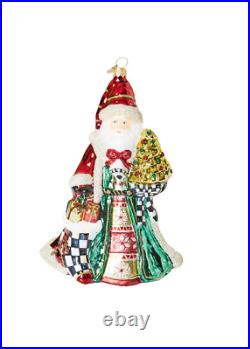 Retired Mackenzie Childs Cozy Christmas Santa Glass Ornament Bnib