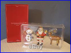 Retired Pottery Barn CLOISONNE CHRISTMAS ORNAMENT Set -Santa, Reindeer, Snowman