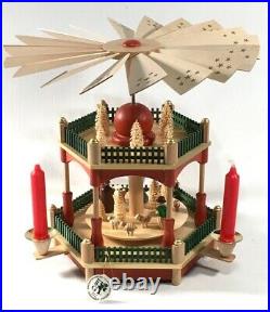 Richard Glasser Steiffen Wood 2 Tier Pyramid Candle Carousel Nativity 86021