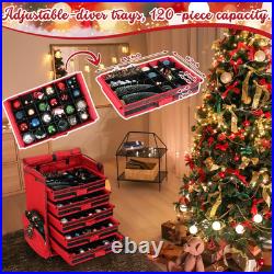 Rolling Christmas Ornament Storage Box with Adjustable Dividers and Wheels