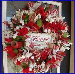 Romantic Vintage Style Happy Valentine’s Day Mesh Wreath Home Decor Decoration