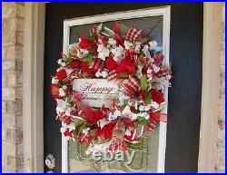 Romantic Vintage Style Happy Valentine's Day Mesh Wreath Home Decor Decoration