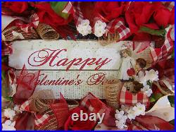Romantic Vintage Style Happy Valentine's Day Mesh Wreath Home Decor Decoration