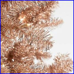 Rose Gold Slim Artificial Metallic Clear Pre-Lighted Christmas Tree Home Holiday