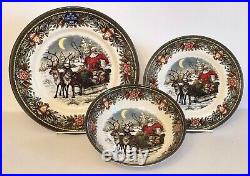 Royal Stafford CHRISTMAS SANTA’S SLEIGH DINNER & SALAD PLATES & BOWLS. SET of 12