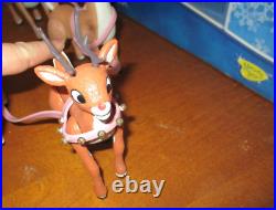 Rudolph Red Nosed Reindeer Santa's Sleigh & Team 2003 playing mantis large size