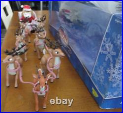 Rudolph Red Nosed Reindeer Santa's Sleigh & Team 2003 playing mantis large size