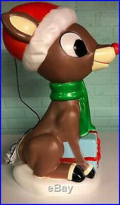 Rudolph The Red Nose Reindeer Christmas Lighted Blow Mold New Too Cute! 23.6