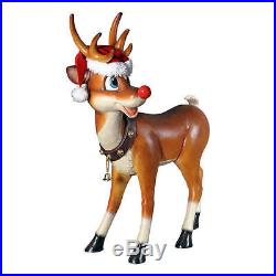 Rudolph the Red Nosed Reindeer in Santa Hat Christmas Holiday Display Statue