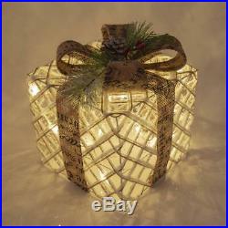 Rustic Antique Set of 3 LED Light Up Presents Under Christmas Tree Gift Box -NEW